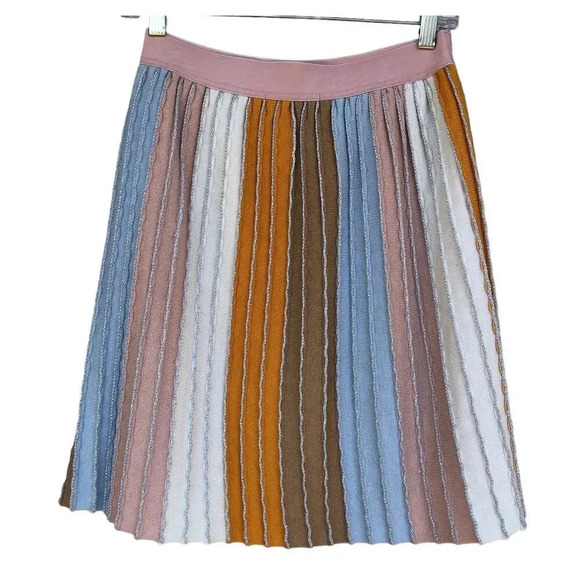 Anthropologie Eva Franco Knit Pastel Strips Mini Skirt  Metallic Accents Size S - Picture 2 of 6